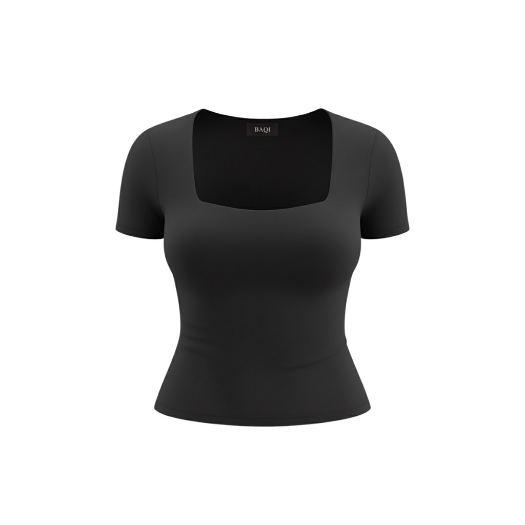 (Curves) BAQI Signature Bobby Square Neckline Short Sleeves Basic T-Shirt