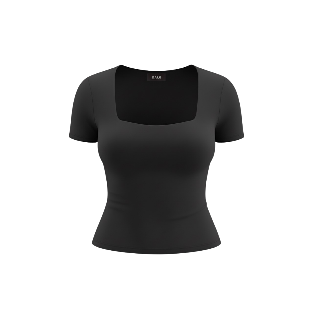 (Curves) BAQI Signature Bobby Square Neckline Short Sleeves Basic T-Shirt