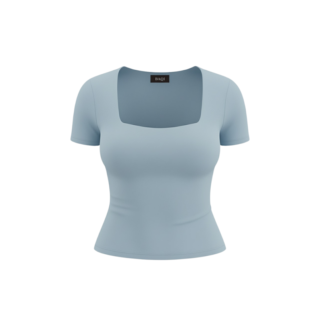 (Curves) BAQI Signature Bobby Square Neckline Short Sleeves Basic T-Shirt