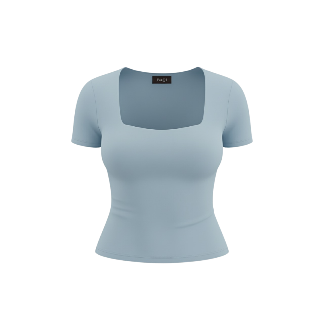 (Curves) BAQI Signature Bobby Square Neckline Short Sleeves Basic T-Shirt