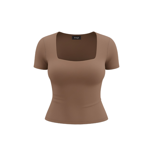 BAQI Signature Bobby Square Neckline Short Sleeves Basic T-Shirt