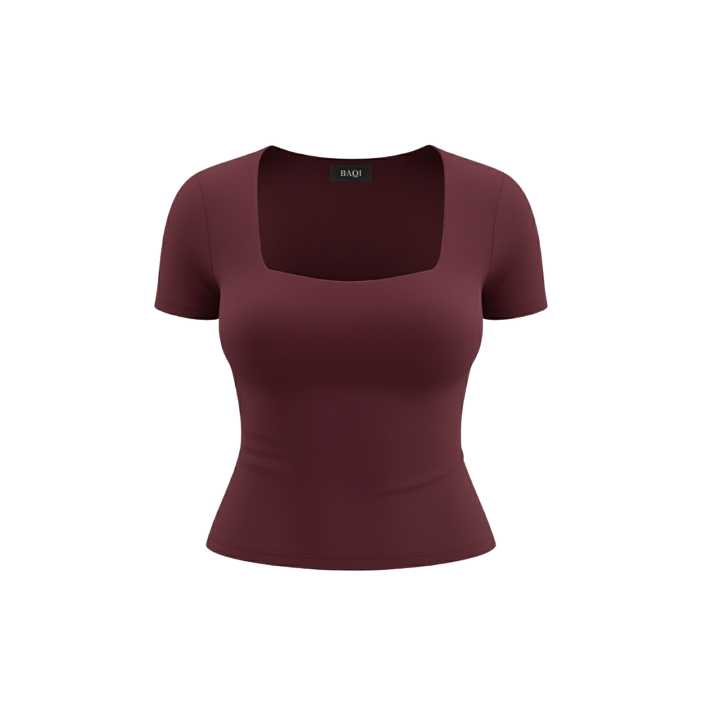 (Curves) BAQI Signature Bobby Square Neckline Short Sleeves Basic T-Shirt