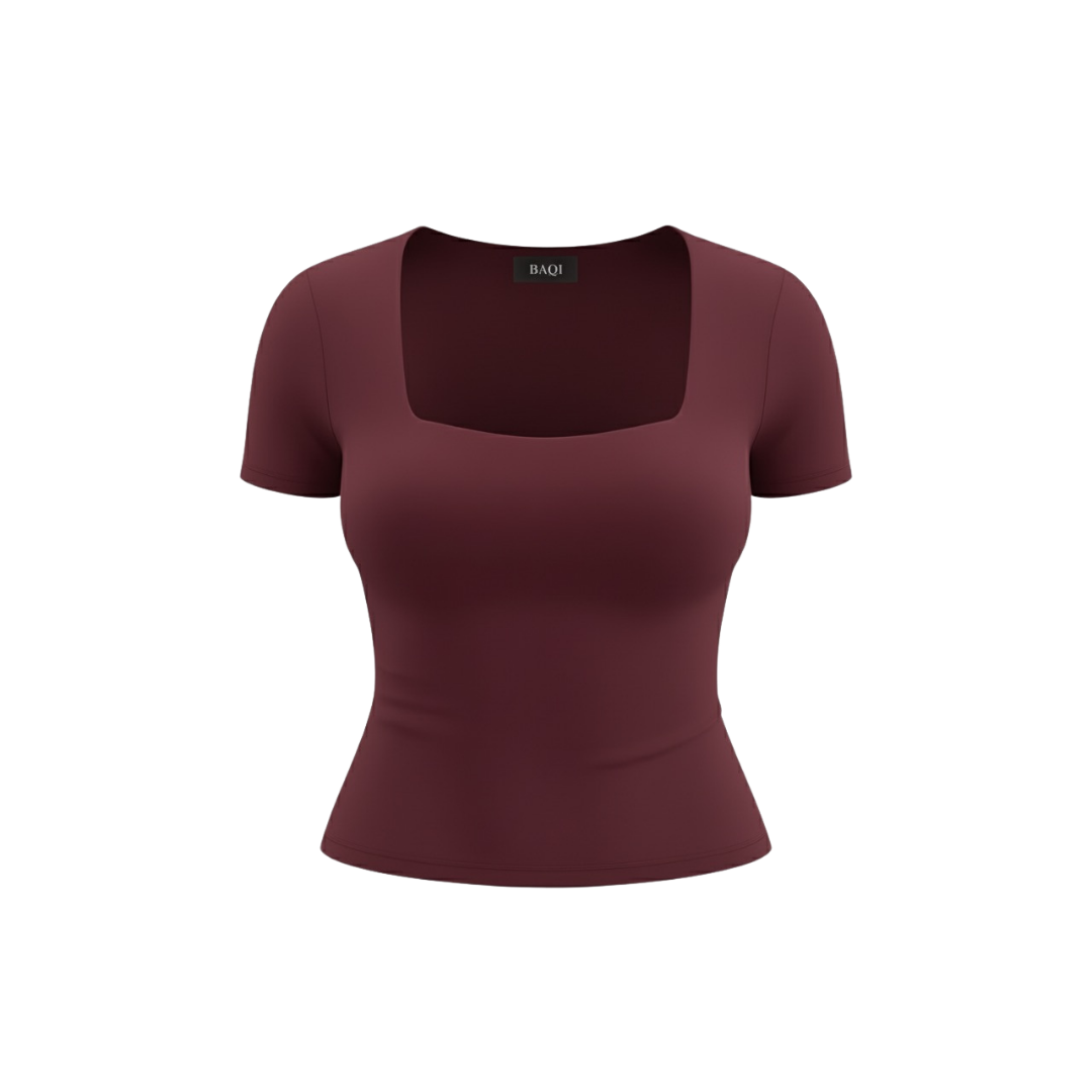 (Curves) BAQI Signature Bobby Square Neckline Short Sleeves Basic T-Shirt