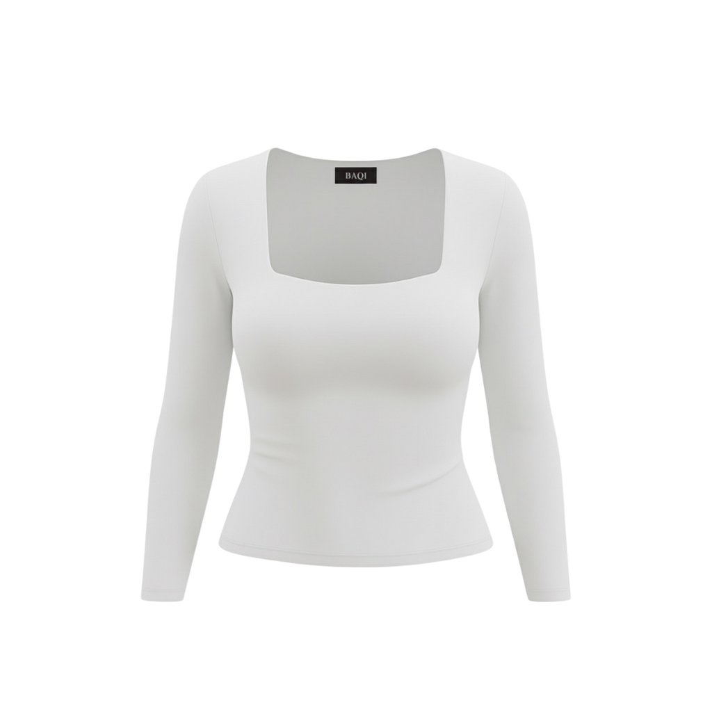(Curves) BAQI Signature Bobby Square Neckline Long Sleeves Basic T-Shirt