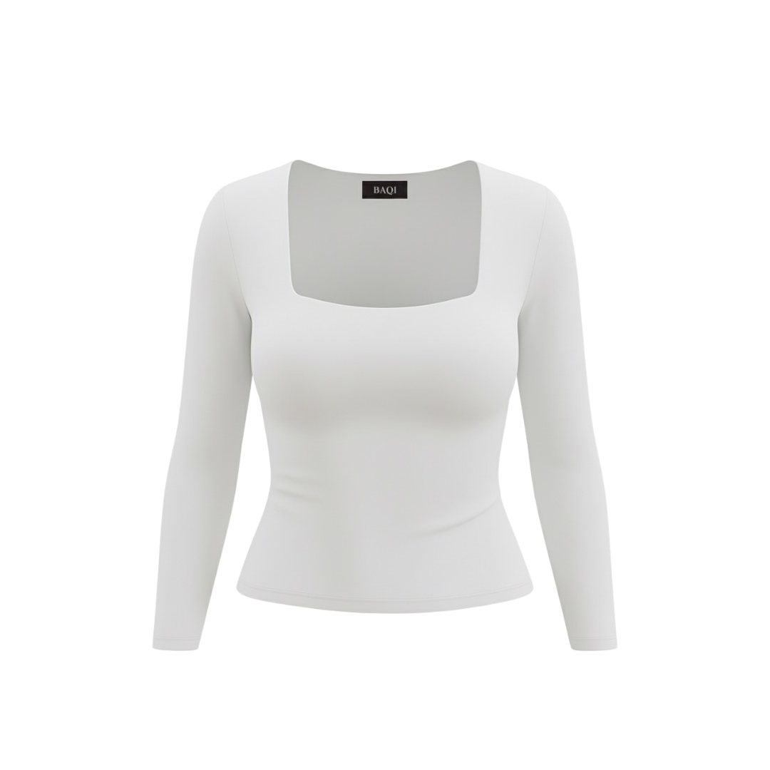 (Curves) BAQI Signature Bobby Square Neckline Long Sleeves Basic T-Shirt