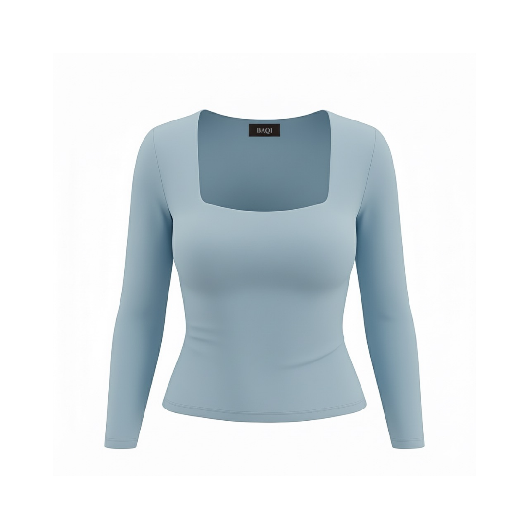 (Curves) BAQI Signature Bobby Square Neckline Long Sleeves Basic T-Shirt
