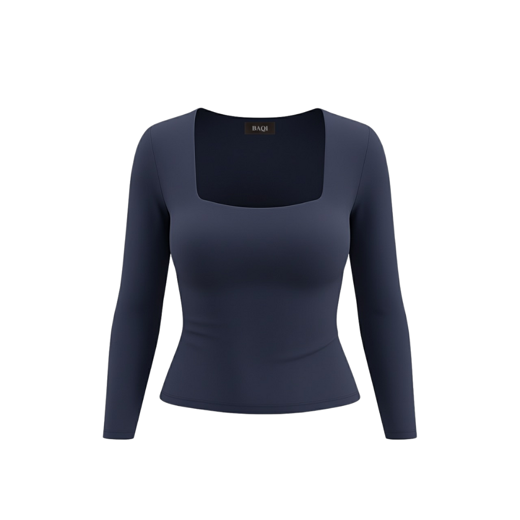 (Curves) BAQI Signature Bobby Square Neckline Long Sleeves Basic T-Shirt