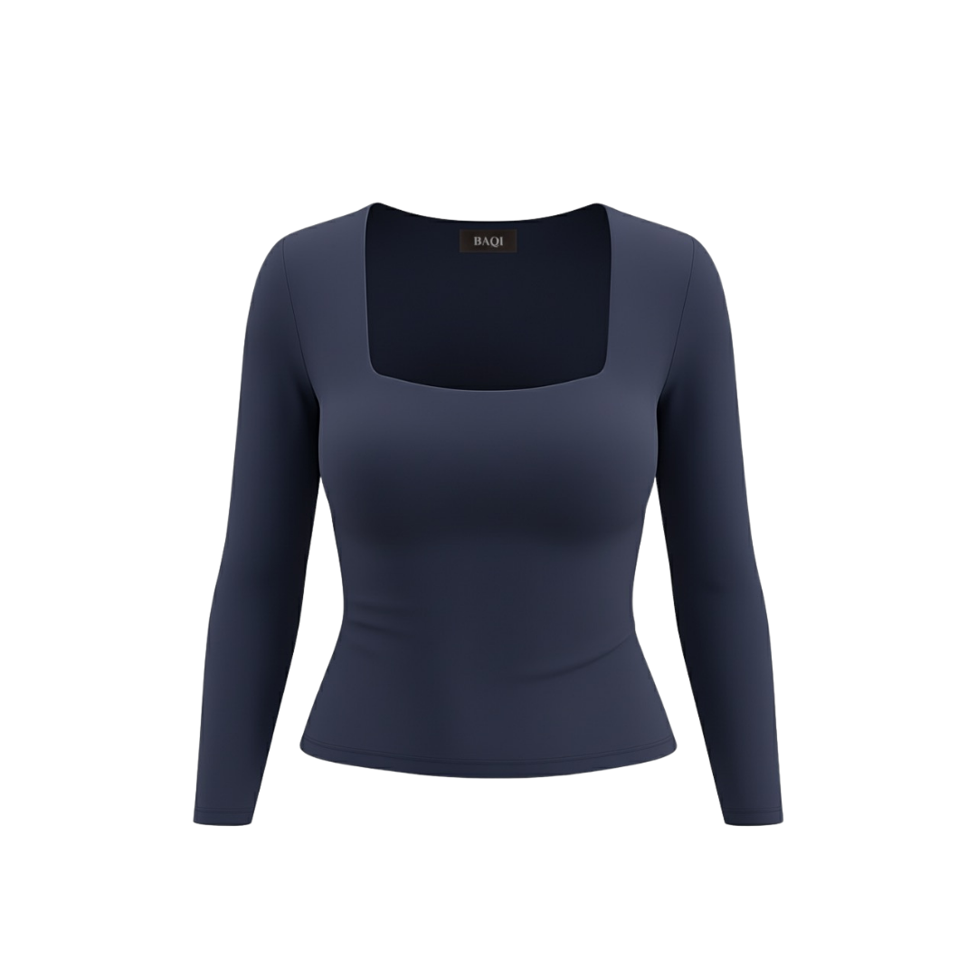 (Curves) BAQI Signature Bobby Square Neckline Long Sleeves Basic T-Shirt