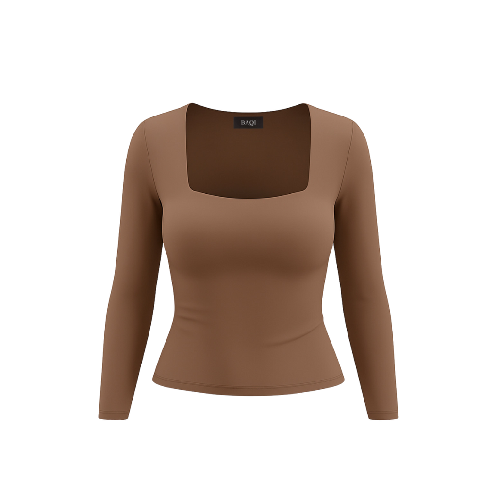 (Curves) BAQI Signature Bobby Square Neckline Long Sleeves Basic T-Shirt