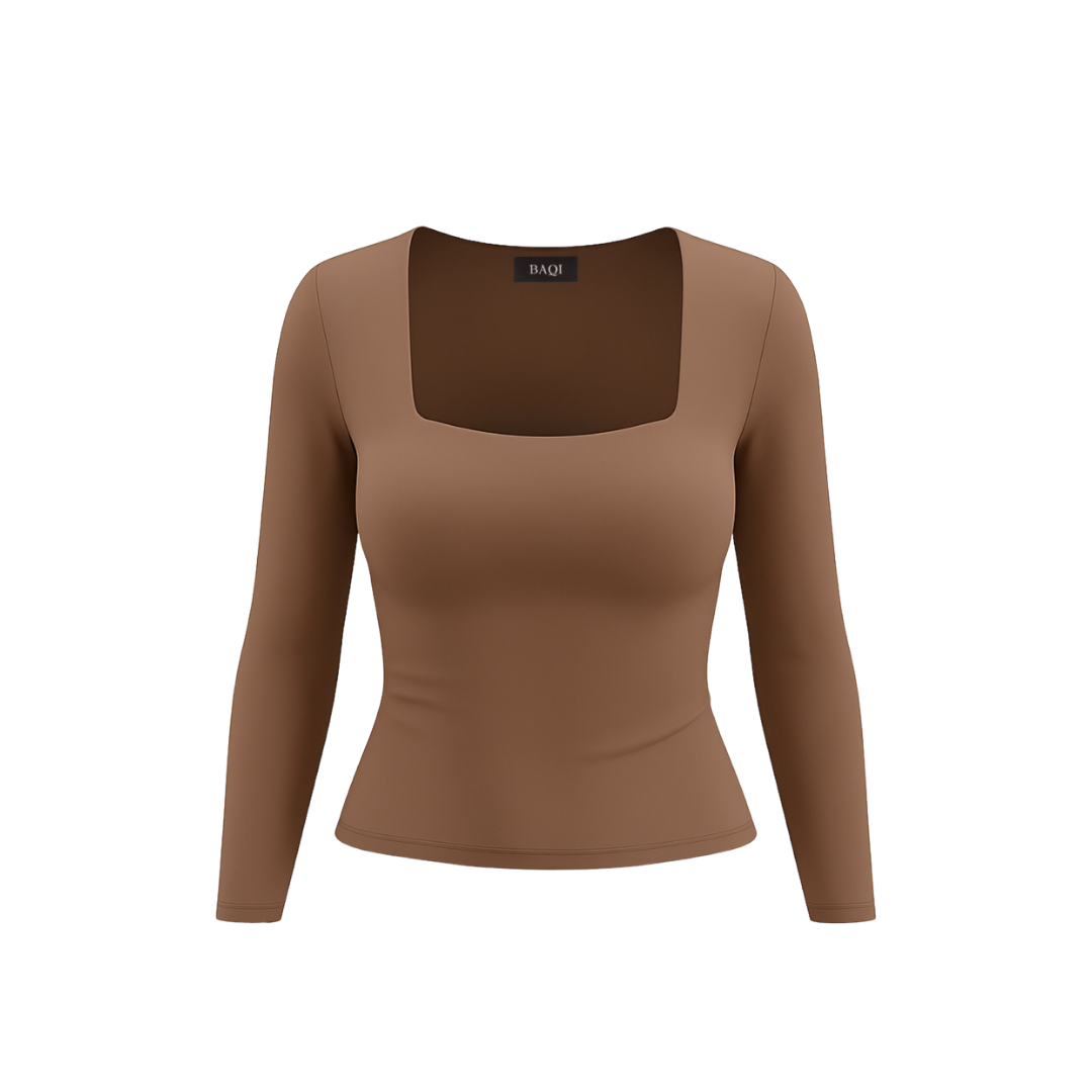 (Curves) BAQI Signature Bobby Square Neckline Long Sleeves Basic T-Shirt