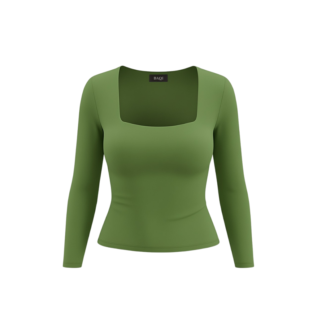 (Curves) BAQI Signature Bobby Square Neckline Long Sleeves Basic T-Shirt