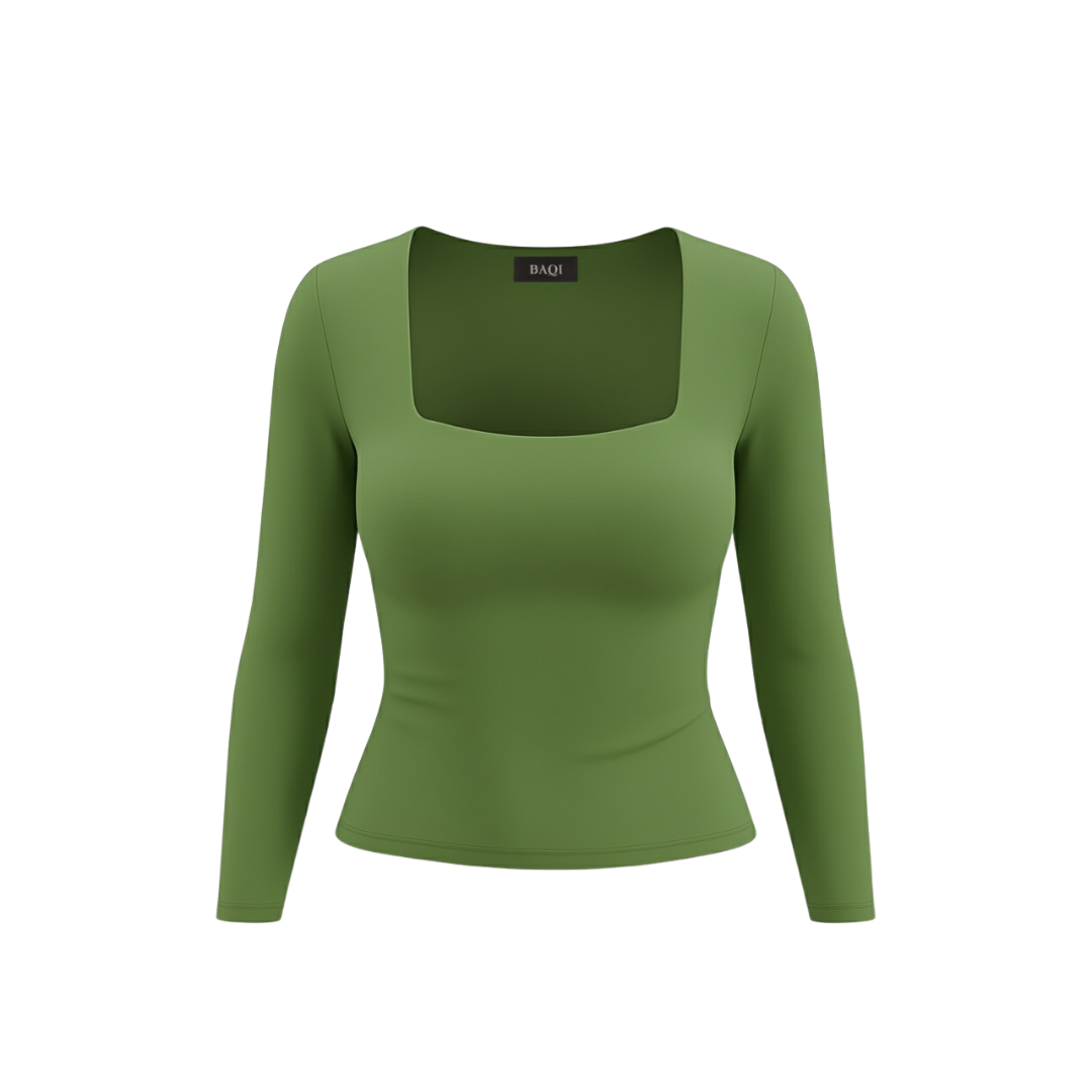 (Curves) BAQI Signature Bobby Square Neckline Long Sleeves Basic T-Shirt