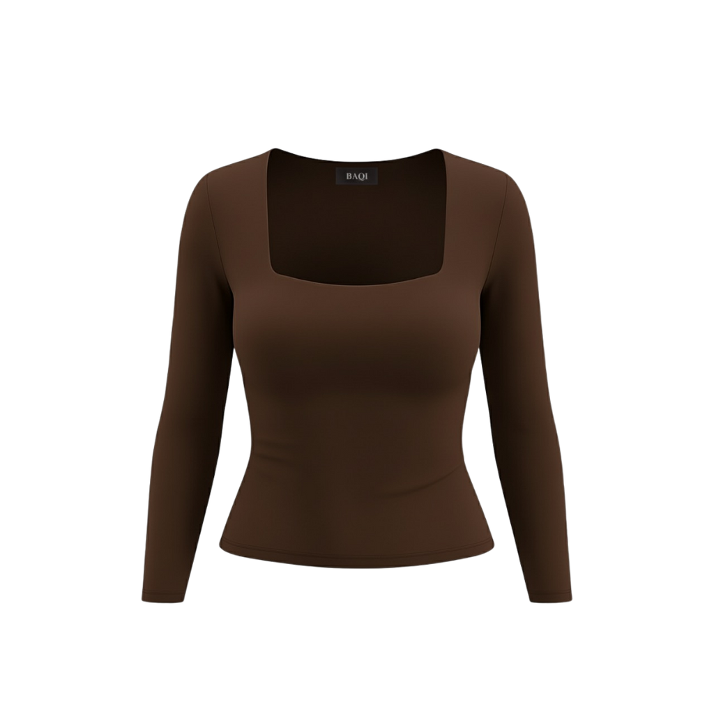 (Curves) BAQI Signature Bobby Square Neckline Long Sleeves Basic T-Shirt