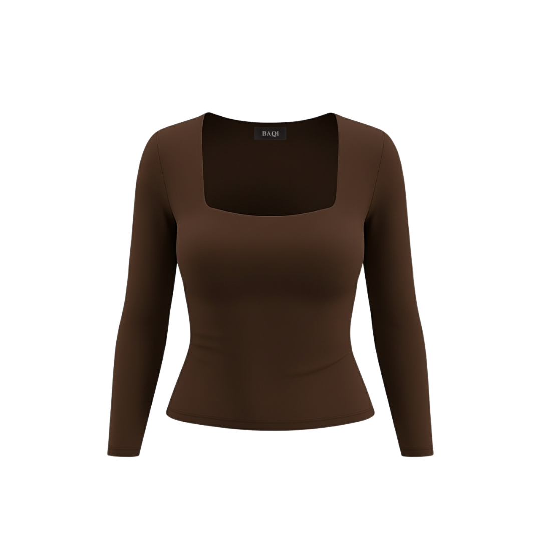 (Curves) BAQI Signature Bobby Square Neckline Long Sleeves Basic T-Shirt
