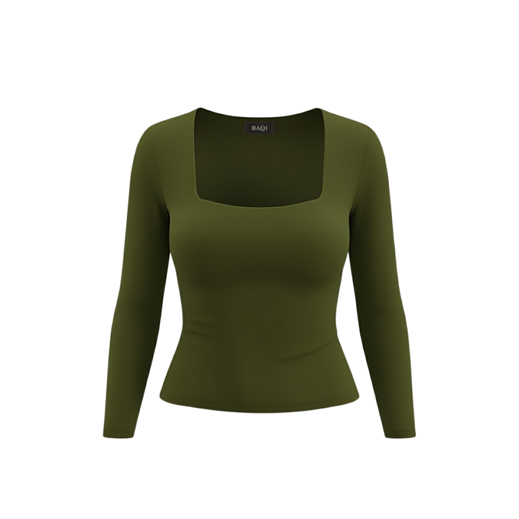 (Curves) BAQI Signature Bobby Square Neckline Long Sleeves Basic T-Shirt