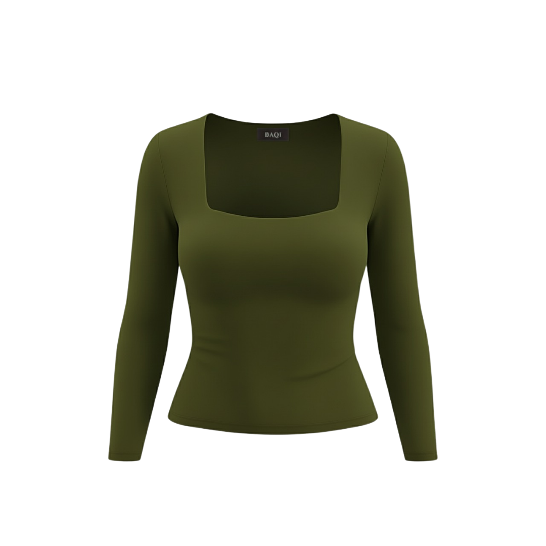 (Curves) BAQI Signature Bobby Square Neckline Long Sleeves Basic T-Shirt