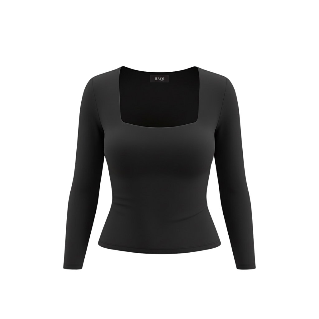 (Curves) BAQI Signature Bobby Square Neckline Long Sleeves Basic T-Shirt