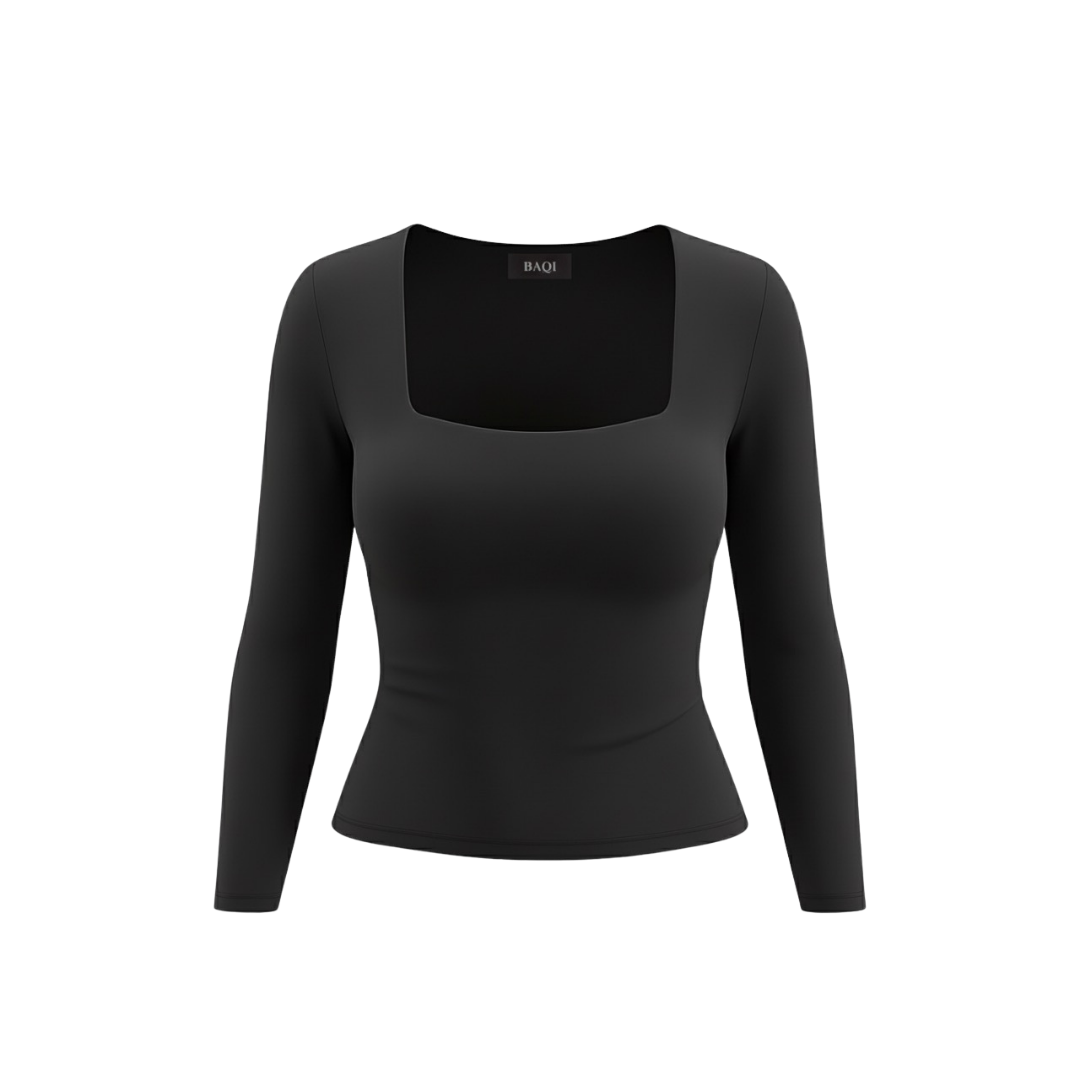 (Curves) BAQI Signature Bobby Square Neckline Long Sleeves Basic T-Shirt