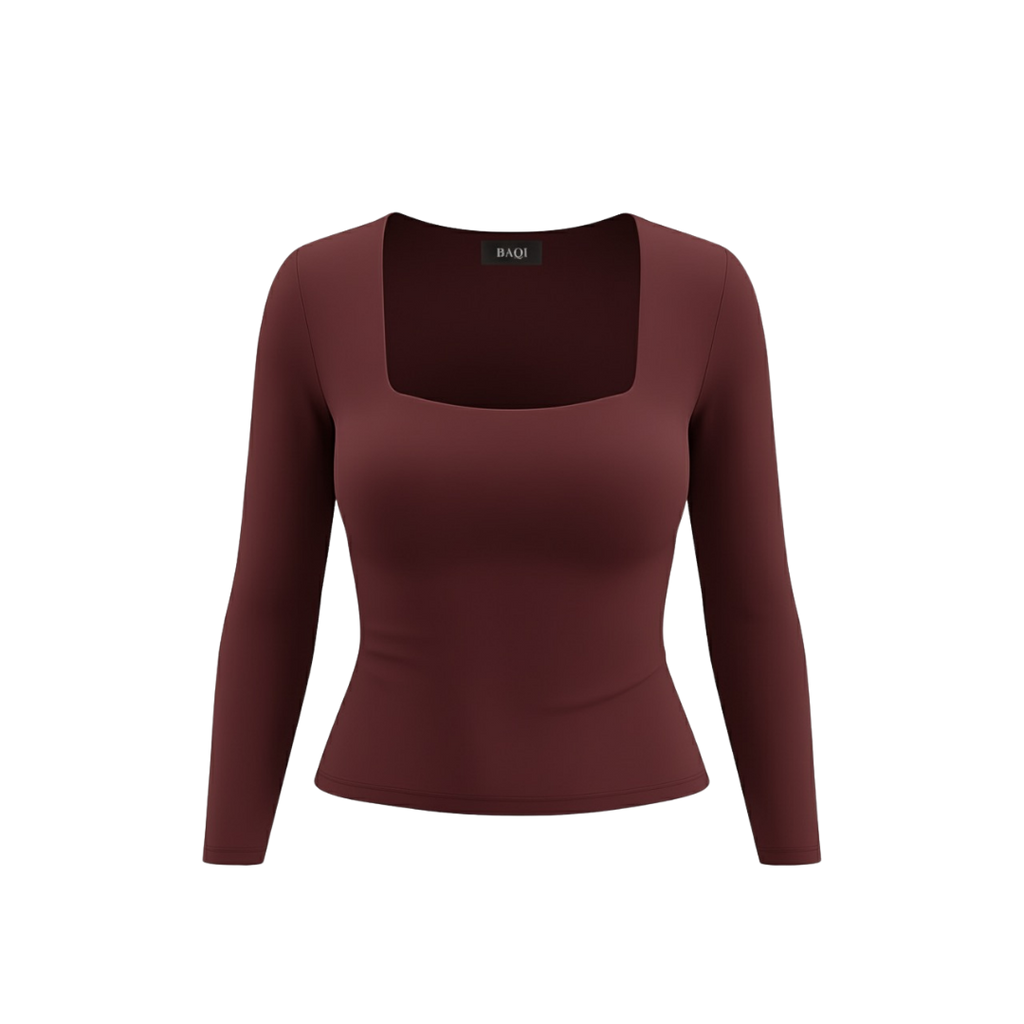 (Curves) BAQI Signature Bobby Square Neckline Long Sleeves Basic T-Shirt