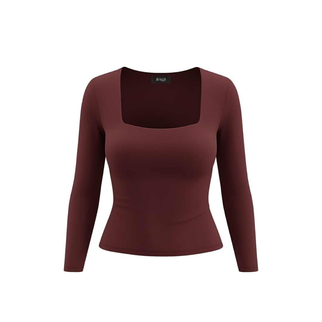 (Curves) BAQI Signature Bobby Square Neckline Long Sleeves Basic T-Shirt