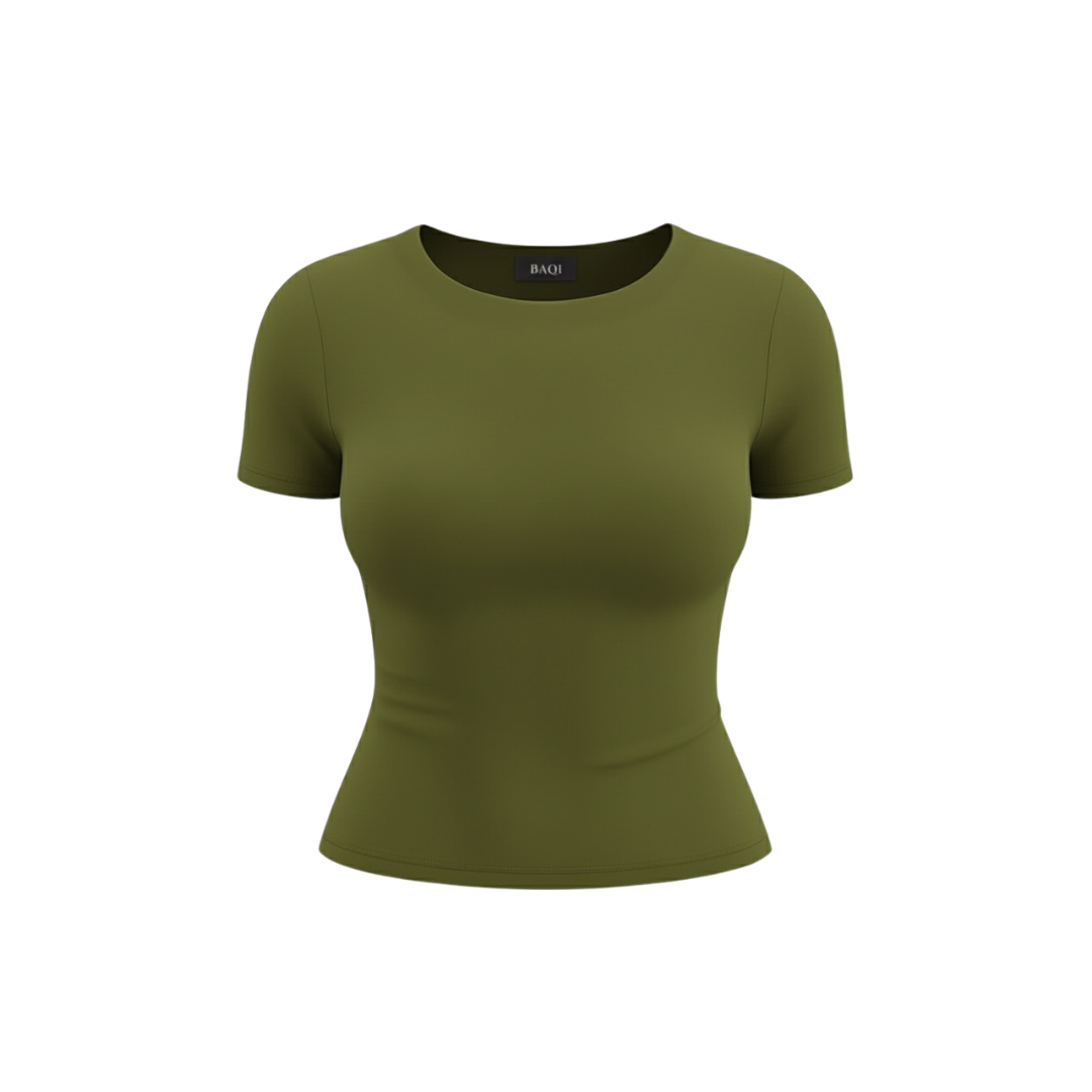 (CURVES) BAQI Signature Anna Round Neck Short Sleeves Basic Tshirt