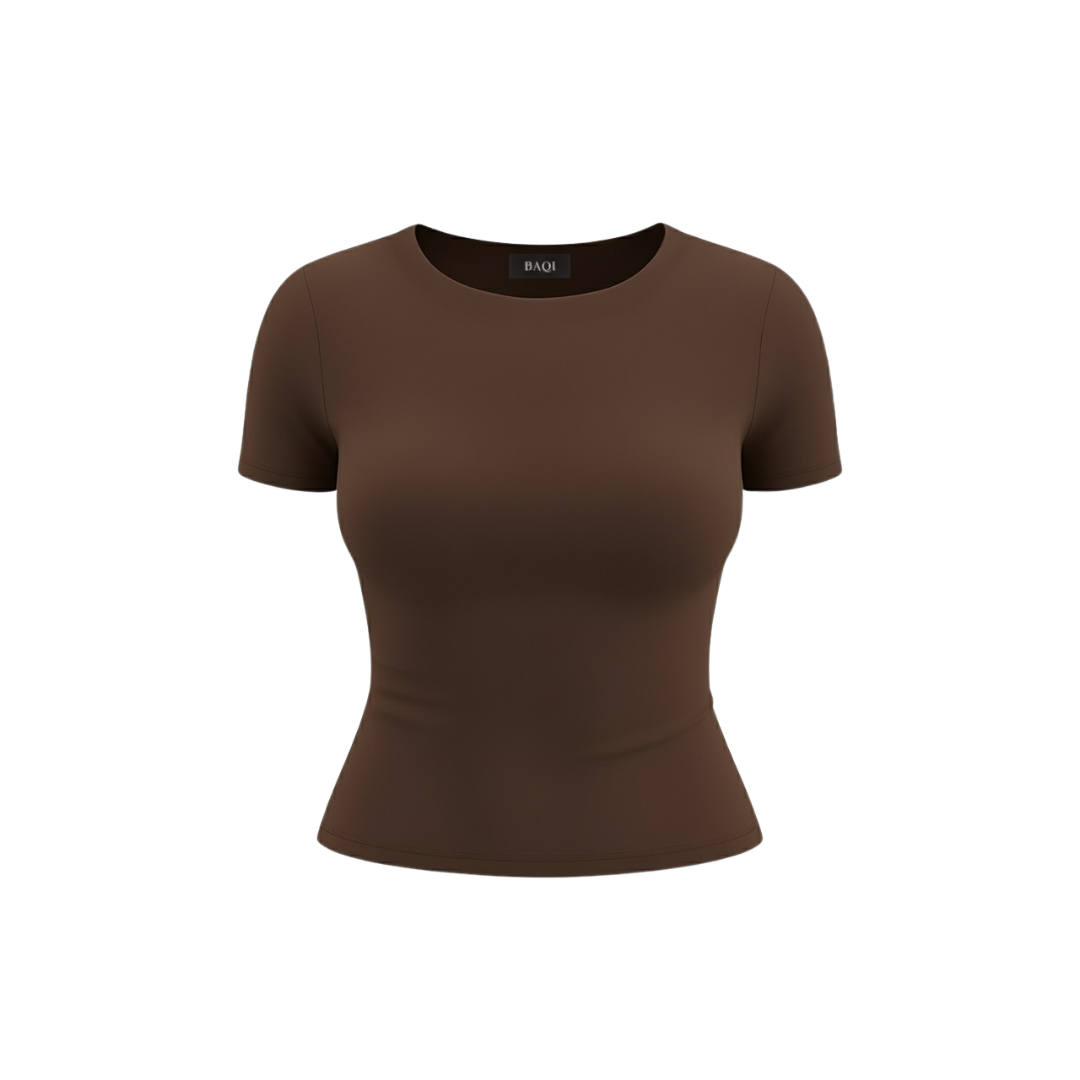 (CURVES) BAQI Signature Anna Round Neck Short Sleeves Basic Tshirt