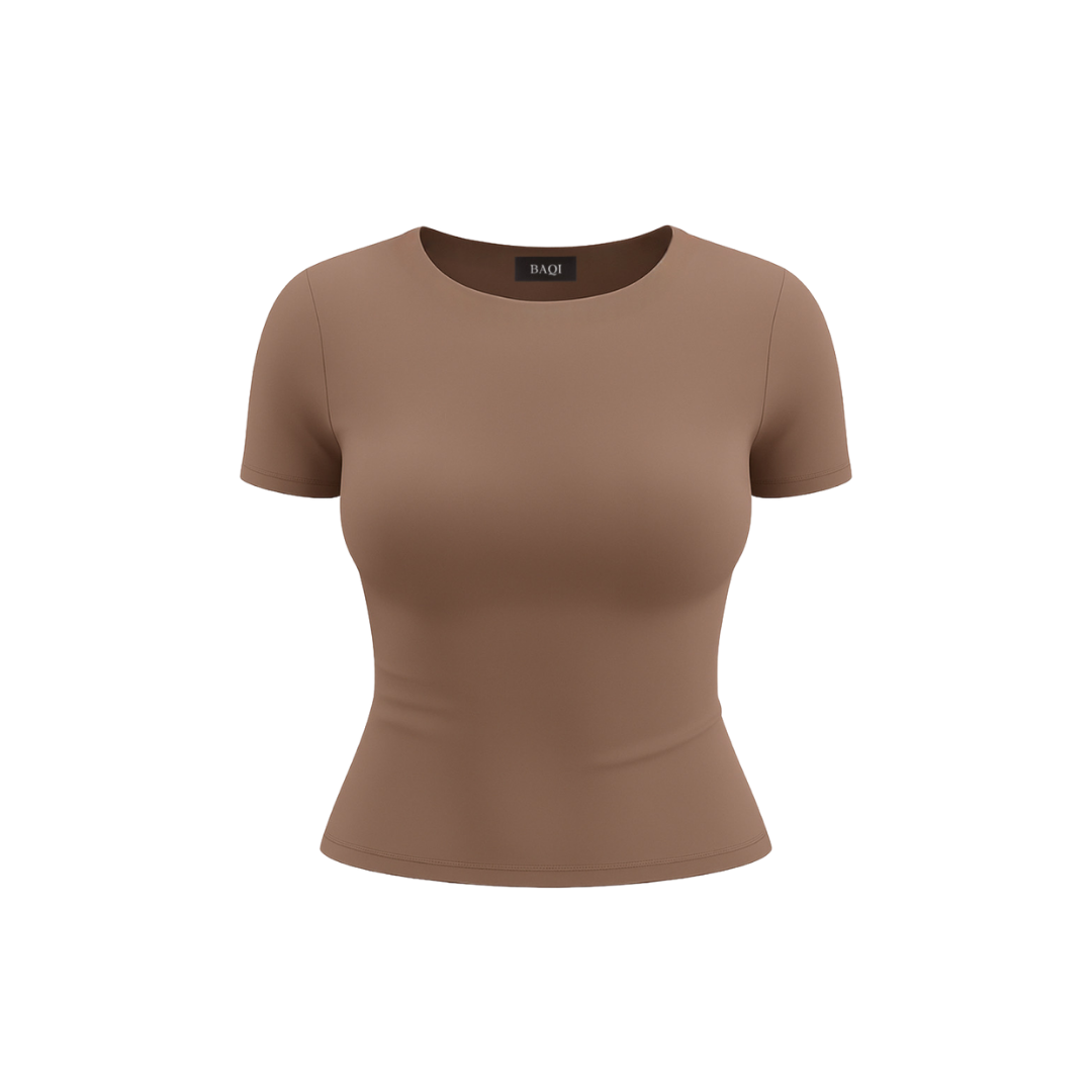 (CURVES) BAQI Signature Anna Round Neck Short Sleeves Basic Tshirt