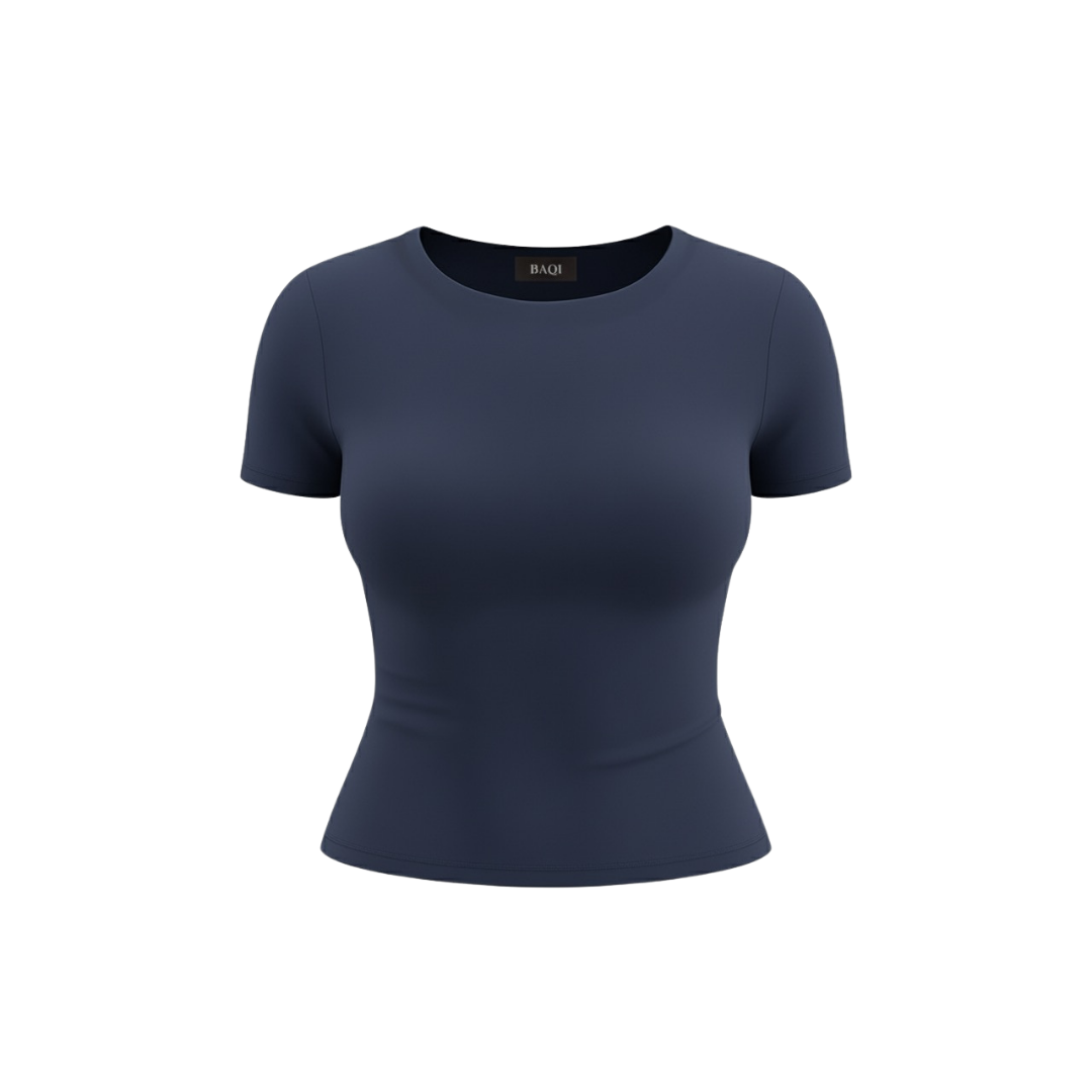 (CURVES) BAQI Signature Anna Round Neck Short Sleeves Basic Tshirt