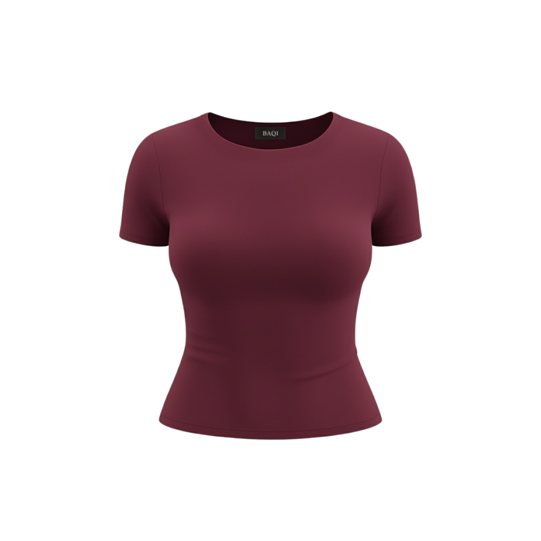 (CURVES) BAQI Signature Anna Round Neck Short Sleeves Basic Tshirt