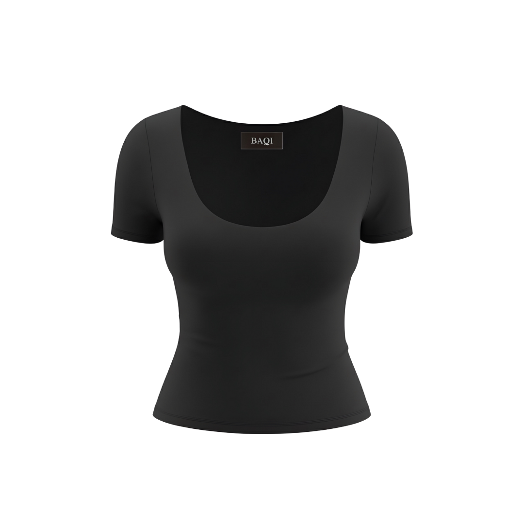 (Curves) BAQI SIGNATURE Dahlia Scoop Neckline Double Lined Elevated Basic Top