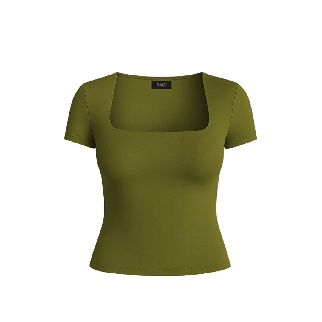 (Curves) BAQI Signature Contour Square Short Sleeves Top