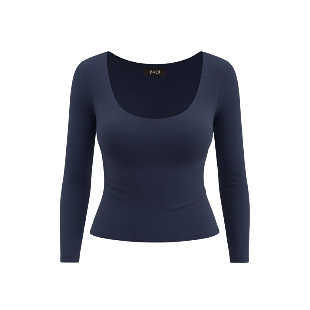 (Curves) BAQI SIGNATURE Dahlia Scoop Neckline Long Sleeves Double Lined Elevated Basic Top