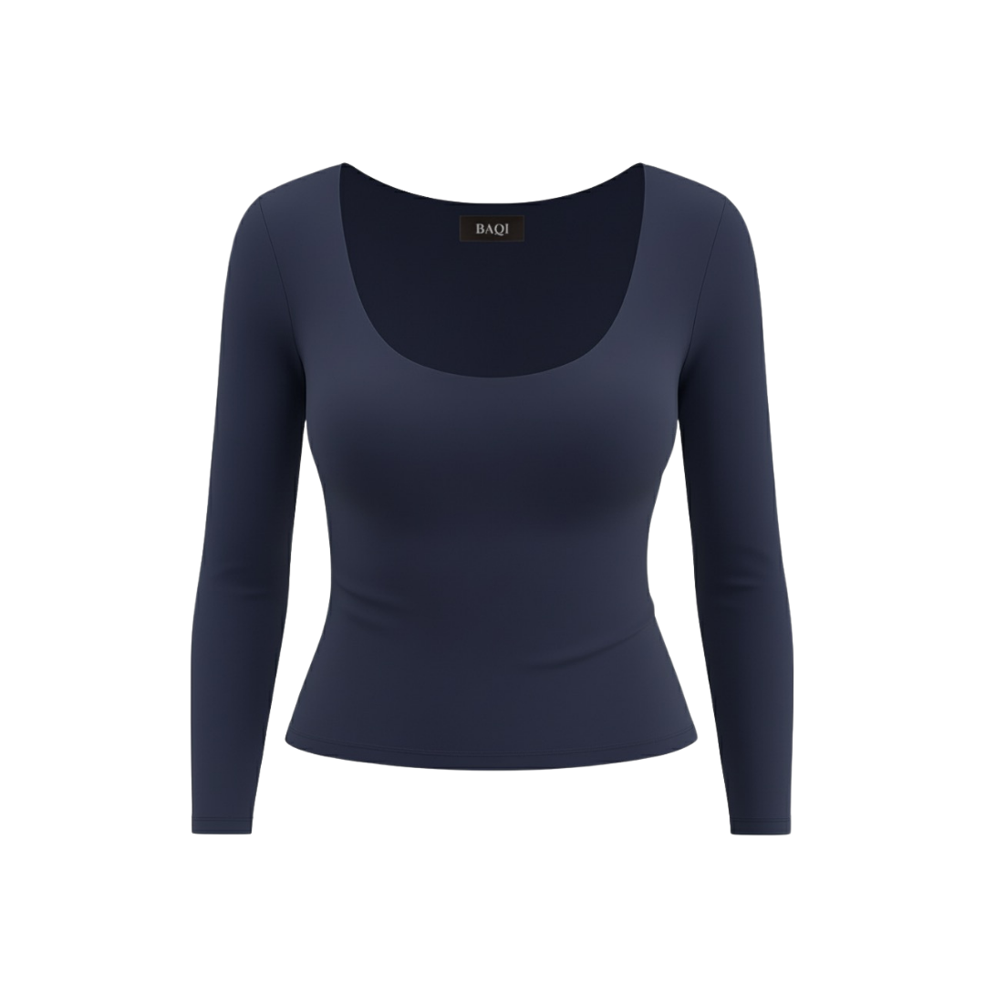 (Curves) BAQI SIGNATURE Dahlia Scoop Neckline Long Sleeves Double Lined Elevated Basic Top