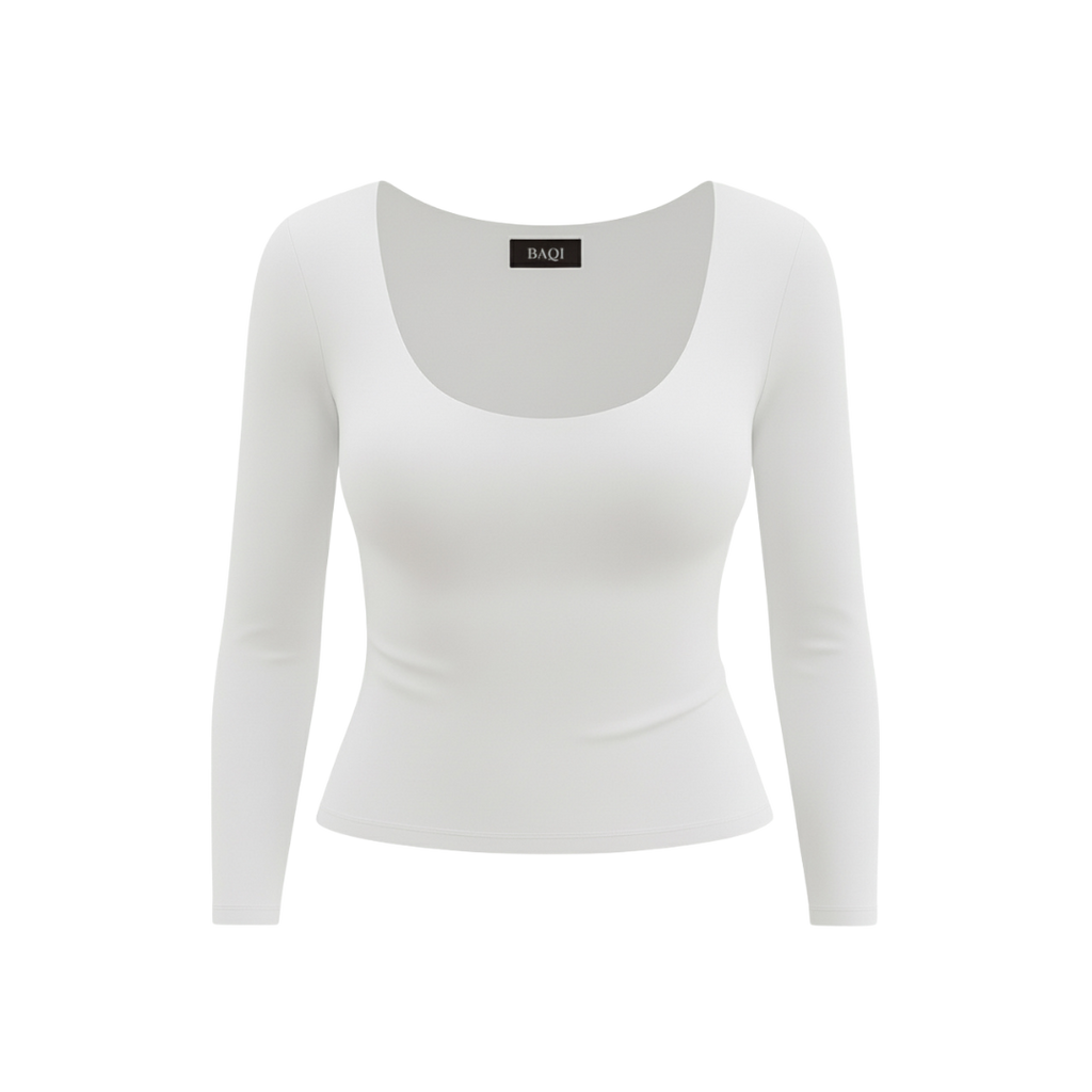 (Curves) BAQI SIGNATURE Dahlia Scoop Neckline Long Sleeves Double Lined Elevated Basic Top