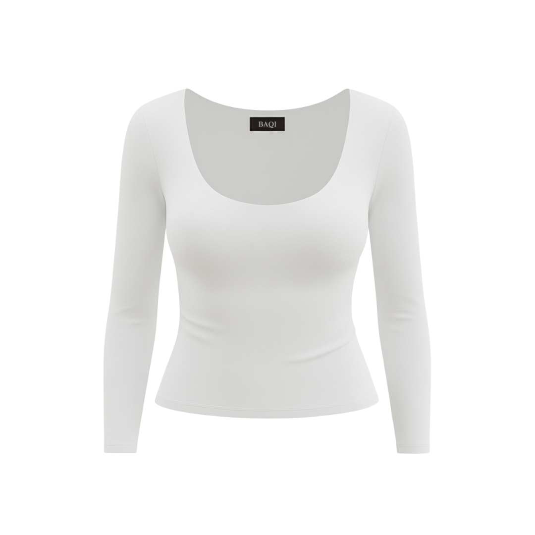 (Curves) BAQI SIGNATURE Dahlia Scoop Neckline Long Sleeves Double Lined Elevated Basic Top
