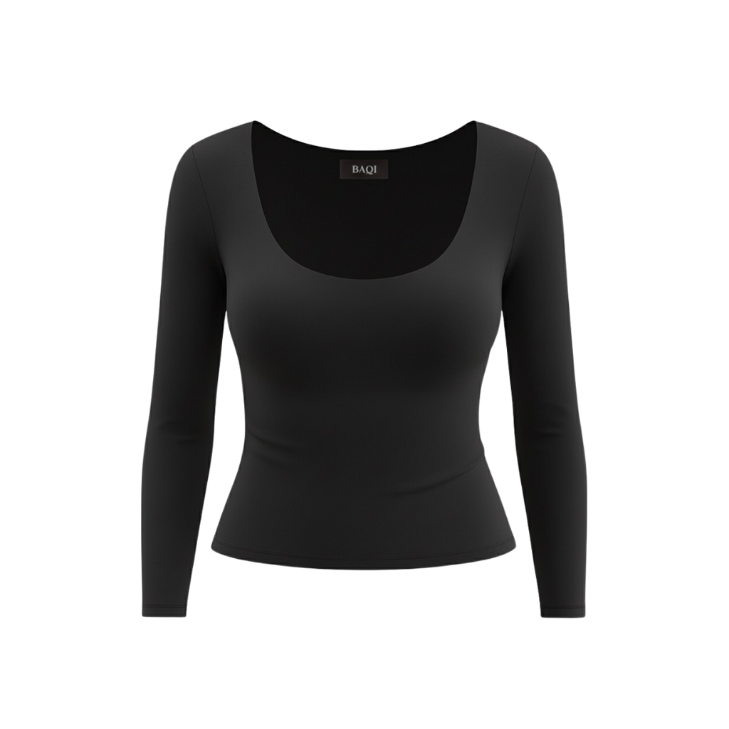 (Curves) BAQI SIGNATURE Dahlia Scoop Neckline Long Sleeves Double Lined Elevated Basic Top