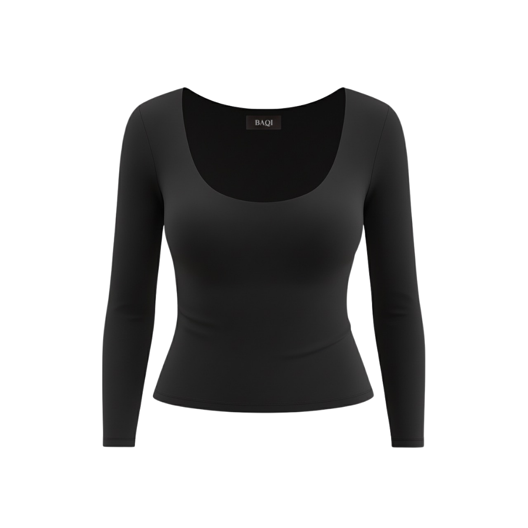 (Curves) BAQI SIGNATURE Dahlia Scoop Neckline Long Sleeves Double Lined Elevated Basic Top