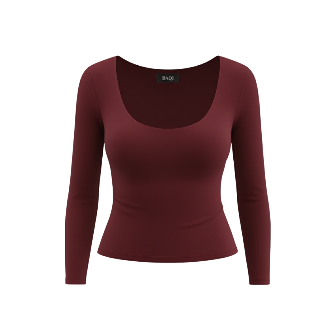 BAQI SIGNATURE Dahlia Scoop Neckline Double Lined Elevated Basic Longsleeve Top