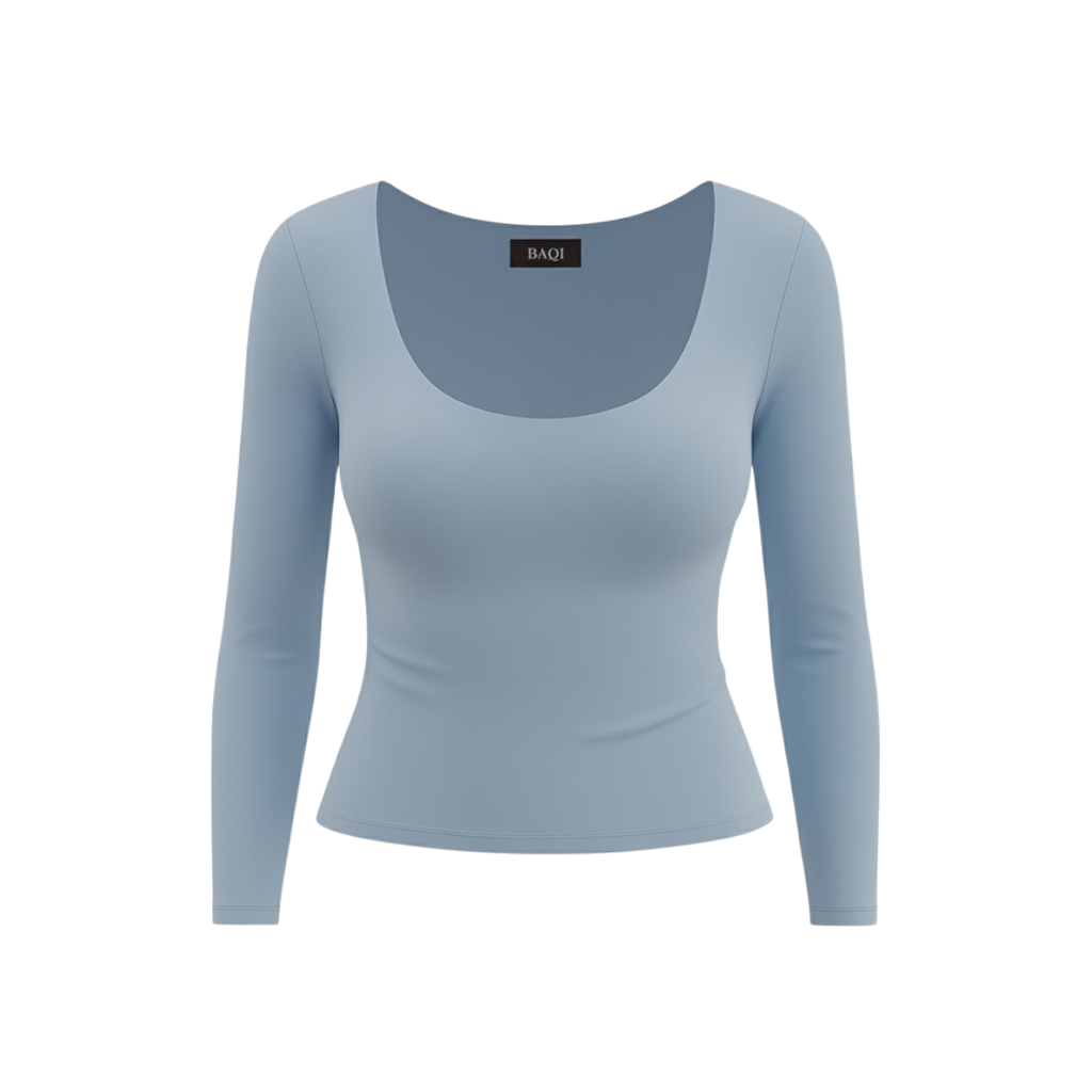 (Curves) BAQI SIGNATURE Dahlia Scoop Neckline Long Sleeves Double Lined Elevated Basic Top