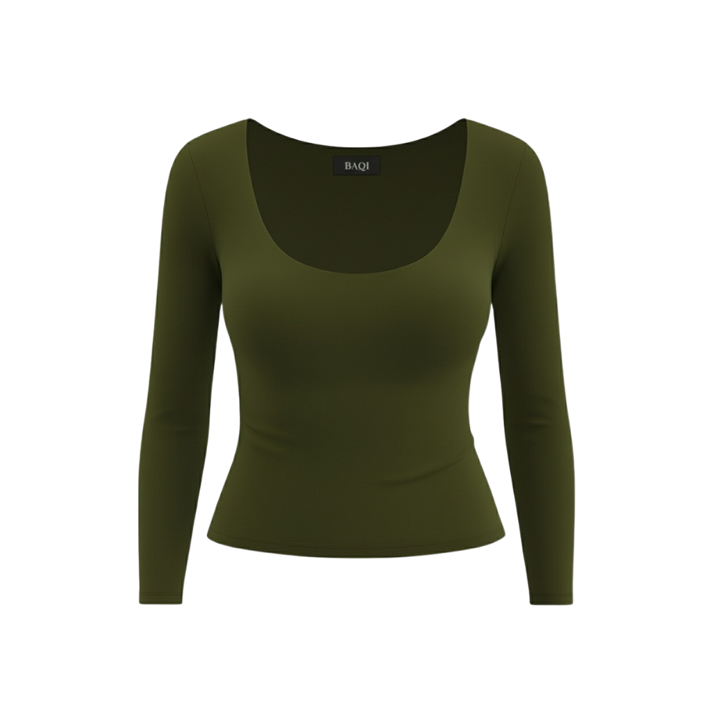 (Curves) BAQI SIGNATURE Dahlia Scoop Neckline Long Sleeves Double Lined Elevated Basic Top