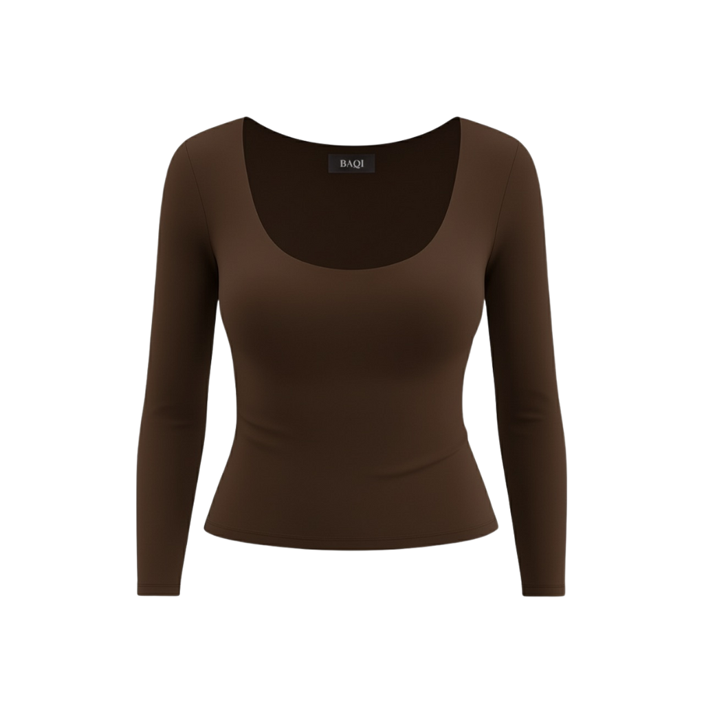 (Curves) BAQI SIGNATURE Dahlia Scoop Neckline Long Sleeves Double Lined Elevated Basic Top