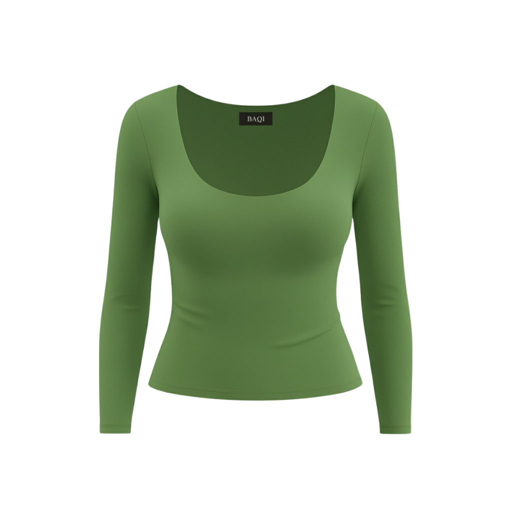 (Curves) BAQI SIGNATURE Dahlia Scoop Neckline Long Sleeves Double Lined Elevated Basic Top