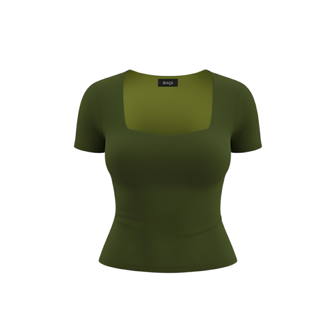 (Curves) BAQI Signature Bobby Square Neckline Short Sleeves Basic T-Shirt