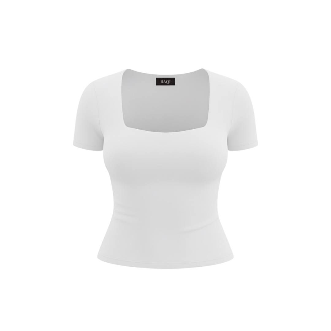 (Curves) BAQI Signature Bobby Square Neckline Short Sleeves Basic T-Shirt