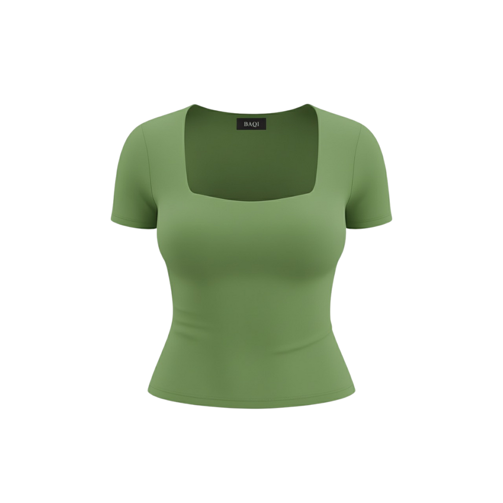 (Curves) BAQI Signature Bobby Square Neckline Short Sleeves Basic T-Shirt