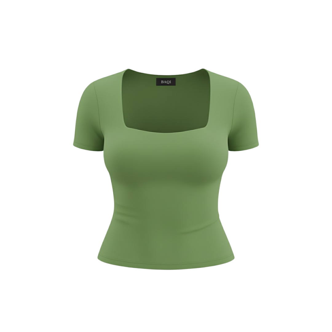 (Curves) BAQI Signature Bobby Square Neckline Short Sleeves Basic T-Shirt