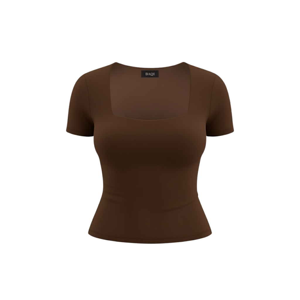 (Curves) BAQI Signature Bobby Square Neckline Short Sleeves Basic T-Shirt