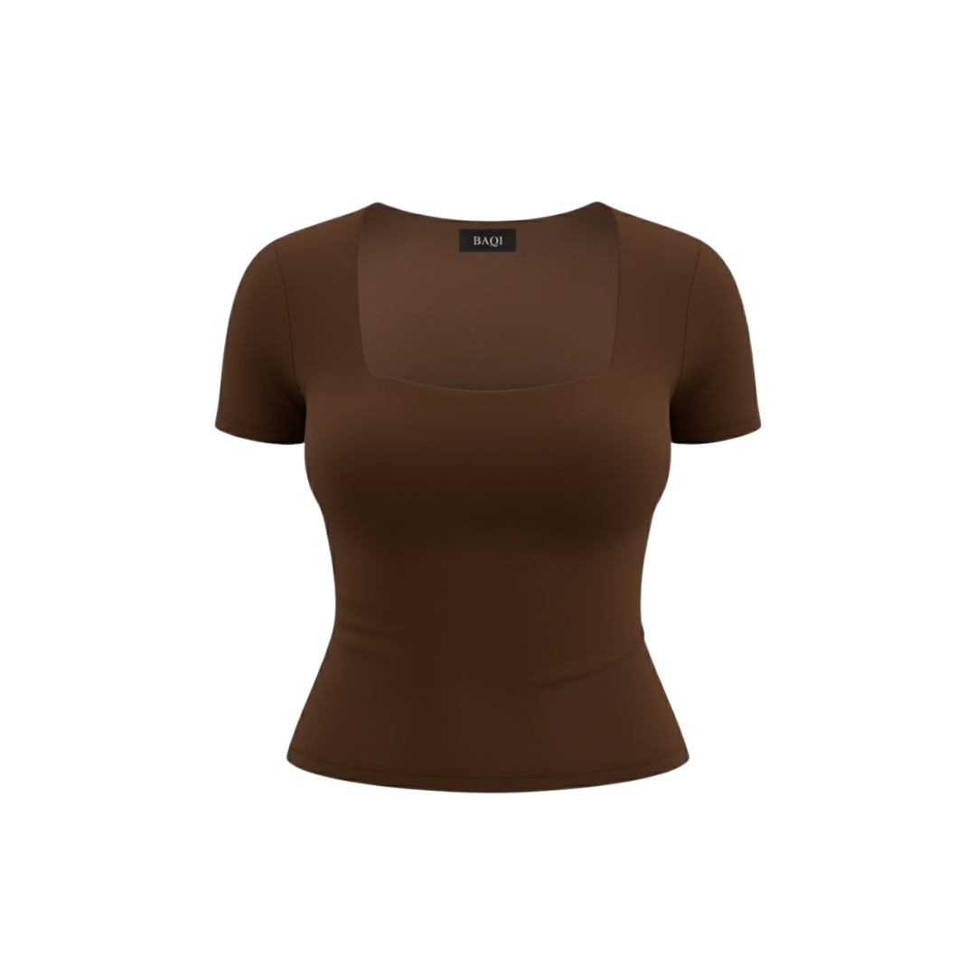 (Curves) BAQI Signature Bobby Square Neckline Short Sleeves Basic T-Shirt