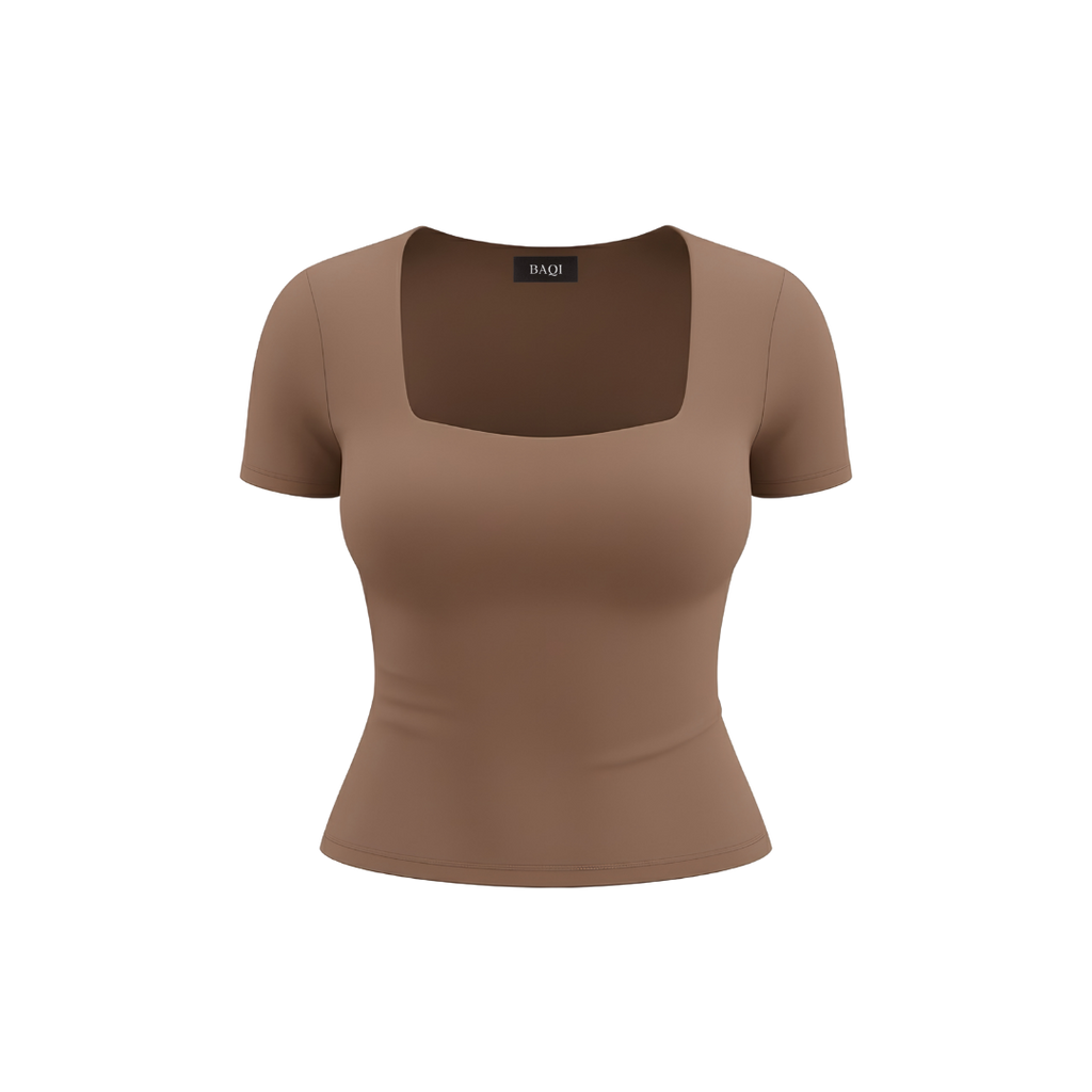 (Curves) BAQI Signature Bobby Square Neckline Short Sleeves Basic T-Shirt