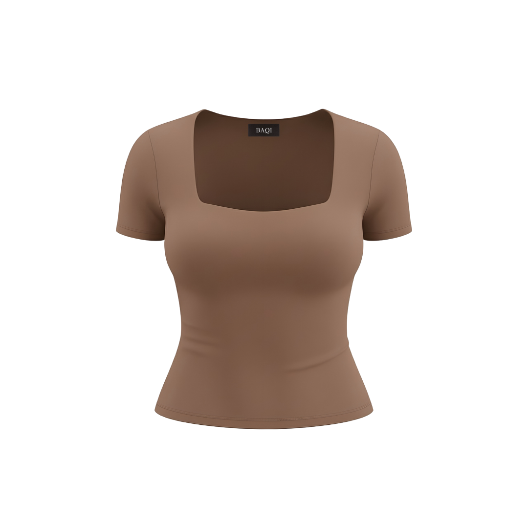(Curves) BAQI Signature Bobby Square Neckline Short Sleeves Basic T-Shirt